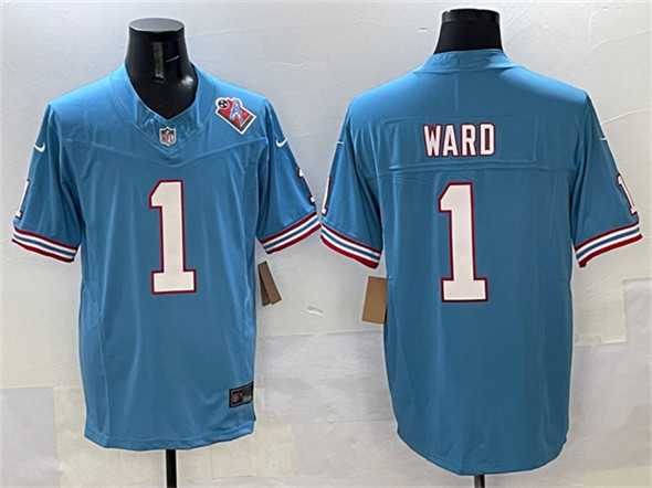 Men%27s Tennessee Titans #1 Cameron Ward Blue 2025 Draft F.U.S.E. 1997 Throwback Patch Vapor Limited Stitched Jersey